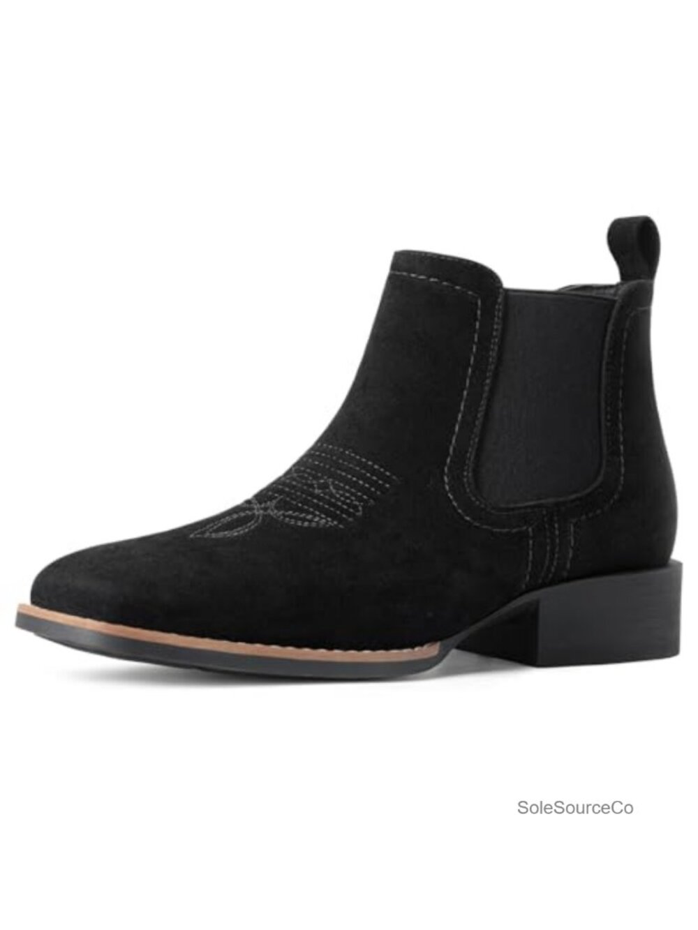 Mens Square Toe Western Chelsea Boots Faux Suede Ankle Cowboy Boots